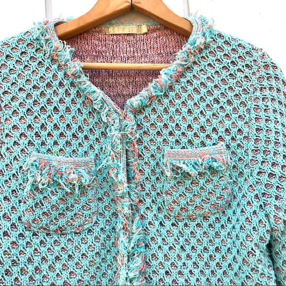 Relais Knitwear Turquoise and Lavender Fringe Cardigan - Picture 2 of 11